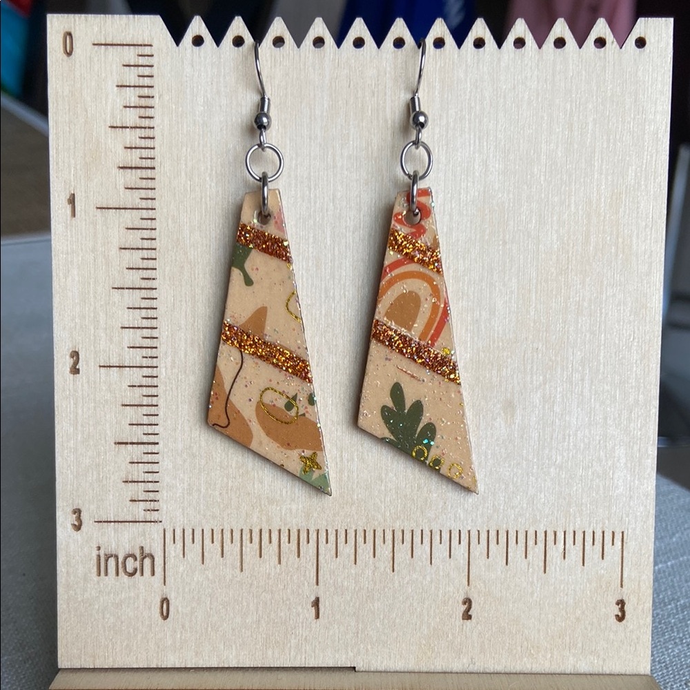2/$15! Handmade Geometric Dangle Earrings with Glitter Accents